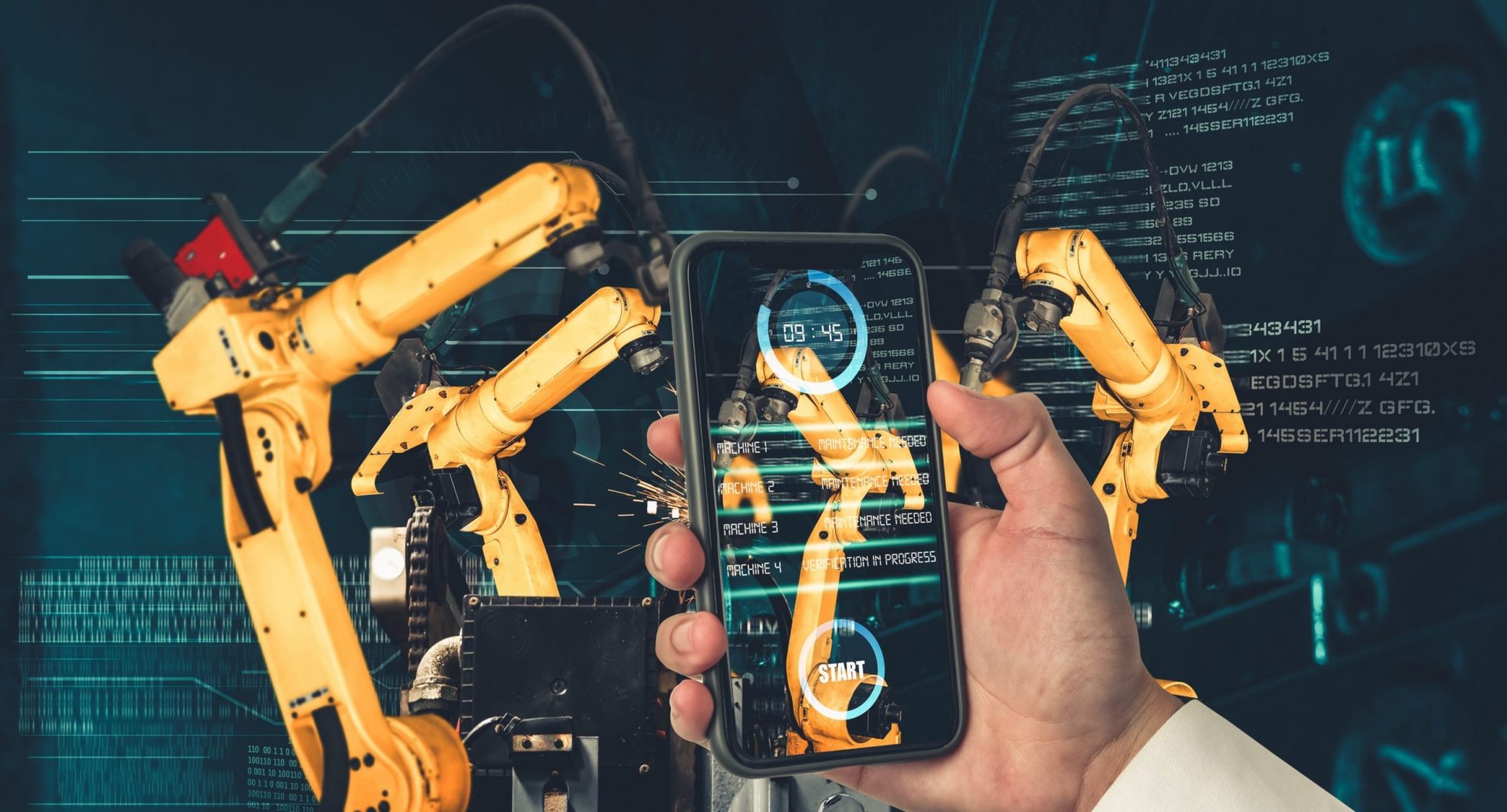 Engineer controls robotic arms by augmented reality industry technology