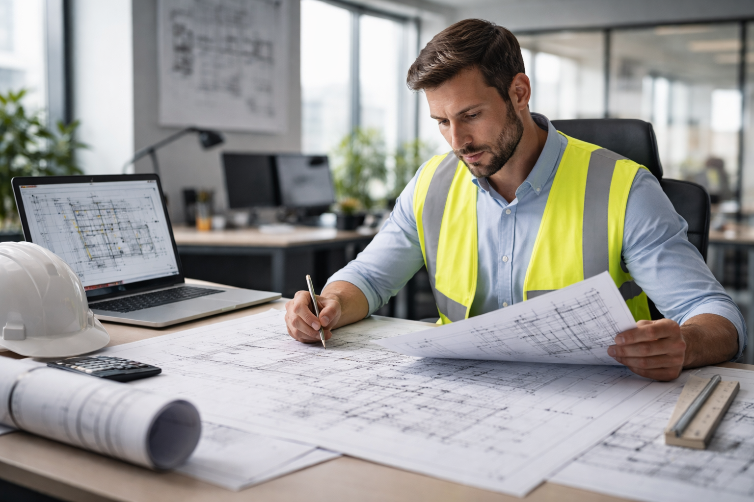 engineer preparing technical drawings California DOT for project approval