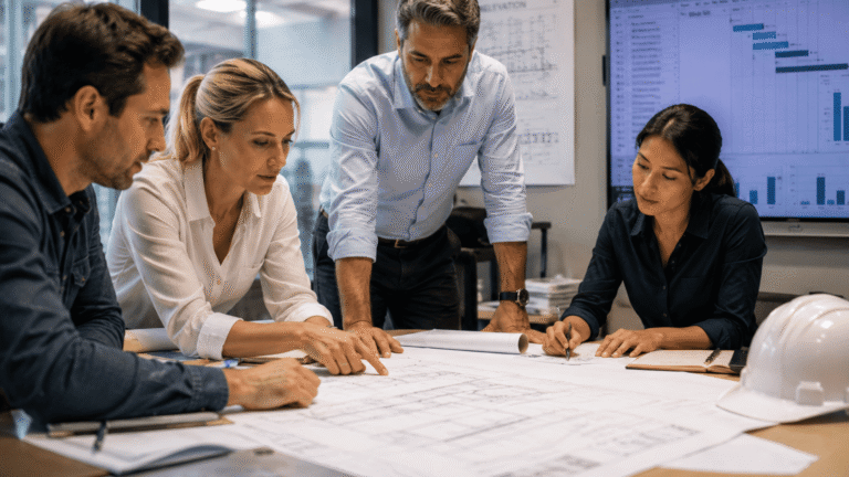 image-Collaborative-planning-in-a-modern-office Engineering team improving technical turnaround times through coordination